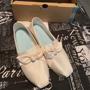 Brand new in box white Toms with bow (wedding)